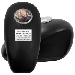 Black Motorcycle Gas Tank Large Adult Cremation Urn - Free Plate & Photo Option