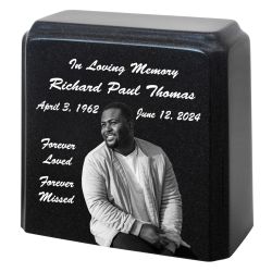 Black Granite Photo Adult Urn - Black and White Picture Urn