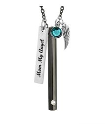 Black Slender Cylinder Cremation Jewelry Urn - Love Charm Option