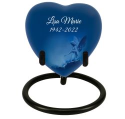 Blue Angel of Protection Heart Keepsake Urn - Stand Option