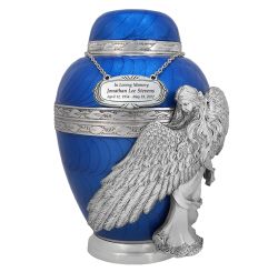 Wings of an Angel Blue Adult Urn - Pro Laser Engraving - Burial Vault Option