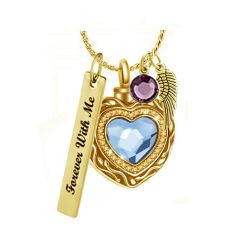 Blue Crystal Heart Gold Cremation Jewelry Urn  - Love Charms™ Option