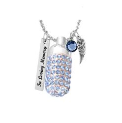Crystal Blue Cylinder Pendant Ash Urn - Love Charms Option