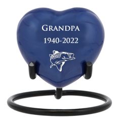 Blue Swirl Engraved Heart Keepsake Urn - Stand Option