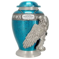 Wings of an Angel Teal Hearts Adult Urn - Pro Laser Engraving - Burial Vault Option