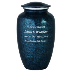 Blue Marbled Pewter Cremation Adult Urn - Tribute Wreath™ - Pro Laser Engraving