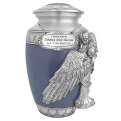 Wings of an Angel Blue Hearts Adult Urn - Pro Laser Engraving - Burial Vault Option
