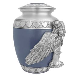Medium, Youth or Pet Wings of an Angel Blue Hearts Urn - Pro Laser Engraving