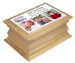 Blue Heart Boy Photo Oak Urn - 3 Photo Options