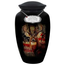 Buck USA Flag Deer Medium or Adult Cremation Urn - Tribute Wreath™ - Pro Personalization - Burial Vault Option