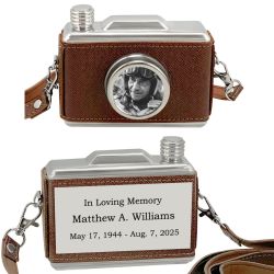 Classic Camera Urn - Leather Wrapped Keepsake Cremation Urn - Photo & Personalization Option