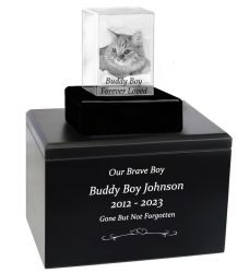 Cat Memorial Urn & Crystal Rectangle Set - Pet Cremation Crystal Urn