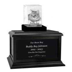 Cat Memorial Urn & Crystal Rectangle Set - Pet Cremation Crystal Urn