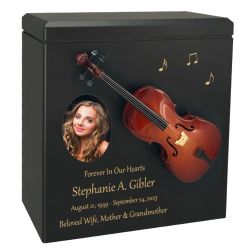 Cello Wood Adult Cremation Urn - Miniature Guitar - Photo Option