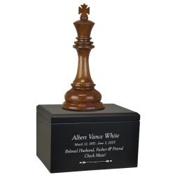 Chess King Cremation Urn - Teak and Black Wood