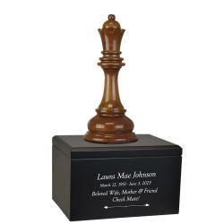 Chess Queen Cremation Urn - Teak and Black Wood