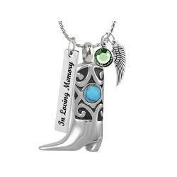 Cowboy Boot Turquoise Ash Pendant Urn - Love Charms Option
