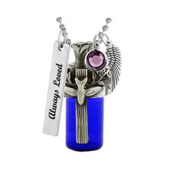 Cross & Dove Blue Cobalt Pendant Urn - Love Charms Option