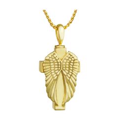 Cross Angel Wings 10KT or 14KT Gold Cremation Jewelry Urn - SHIPS NOW