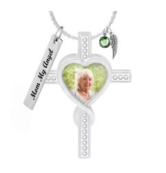 Crystal Cross Heart Photo Jewelry Urn Pendant - Love Charms® Option