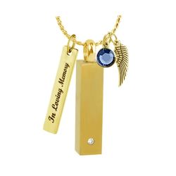 Gold Bar Crystal Ash Pendant Urn - Love Charms Option