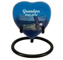 Eagle In Flight Heart Keepsake Urn - Heart Stand Option