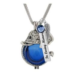 Elephant Head Blue Glass Ash Pendant Urn - Love Charms Option