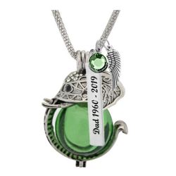 Elephant Head Green Glass Ash Pendant Urn - Love Charms Option