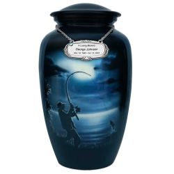 Fisherman Silhouette Medium or Adult Cremation Urn - Tribute Wreath™ - Pro Personalization - Burial Vault Option