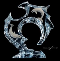 Circle of Love Dolphin Lucite Art Cremation Urn - Handmade Wooden Adult Urn