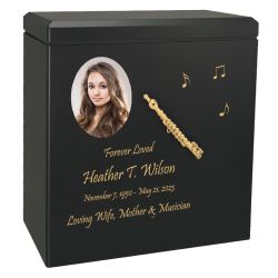 Flute Wood Adult Cremation Urn - Miniature Flute - Photo Option