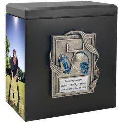 Football Photo Urn - 2 Photo Options - Customizable Colors - Free Engraved Plate - Quality Craftsmanship