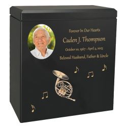 French Horn Wood Adult Cremation Urn - Miniature French Horn - Photo Option