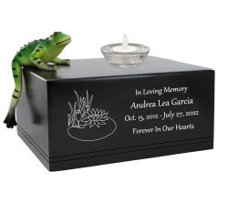 Green Frog at the Lily Pond Adult Cremation Urn - Free Engraving