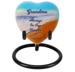 Always In Our Hearts Beach Heart Keepsake Urn - Stand Option