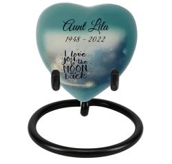 I Love You To The Moon And Back Heart Keepsake Urn - Stand Option