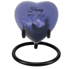 Winter Wolf Moon Heart Keepsake Urn - Stand Option