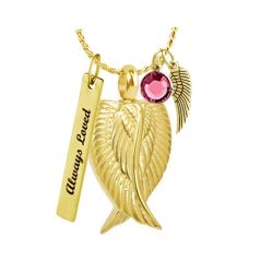 Angel Wings Gold Necklace Ash Urn - Love Charms™ Option 