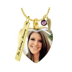 Gold Photo Pendant Heart Jewelry Urn - Love Charms® Option