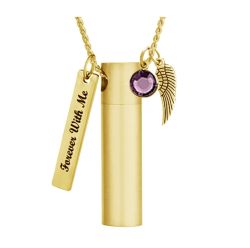 Gold Cylinder Cremation Pendant Urn - Love Charms Option