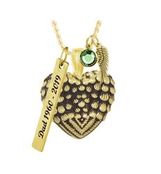 Gold Feathered Wings Ash Pendant Urn - Love Charms Option
