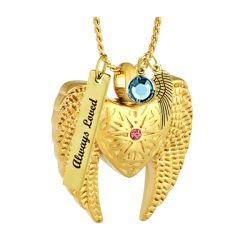 Heart Wings Pink Cremation Pendant Urn - Love Charms Option