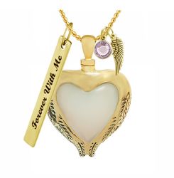 Angel Wings Moonstone Gold Pendant Ash Urn - Love Charms® Option