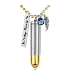 Gold Tip Bullet 357 Magnum Pendant Urn - Love Charms Option