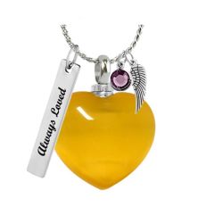 Cat's Eye Golden Ash Necklace Urn - Love Charms Option