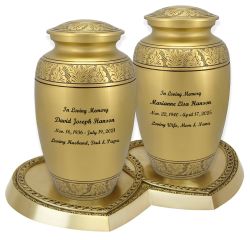 Gold Winged Companion Urns Heart Base Urns for Mom And Dad