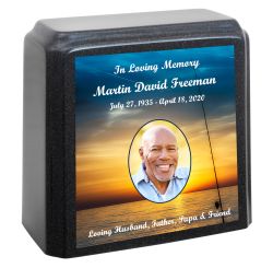 Sunset Fishing Marble Gray Adult Urn - Free Personalized Photo 