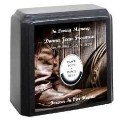 Cowboy or Cowgirl Memorial Granite Gray Adult Urn