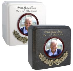 Wreath of the Photo Granite Cremation Urn - Choose White or Gray