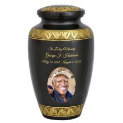 Golden Gunmetal Photo Cremation Adult Urn - Tribute Wreath™ - Pro Personalization - Burial Vault Option